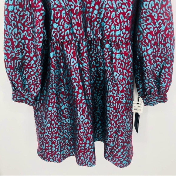 HALOGEN X ATLANTIC-PACIFIC Leopard Print Brocade Teal Maroon Dress Sz Small NEW - Picture 5 of 11